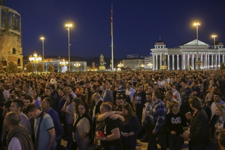 Protest against Macedonian President Gjorge Ivanov''s decision on wiretapping amnesty in Skopje