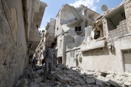 Damaged buildings in Syria''s Aleppo