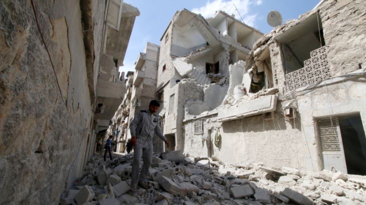 Damaged buildings in Syria''s Aleppo