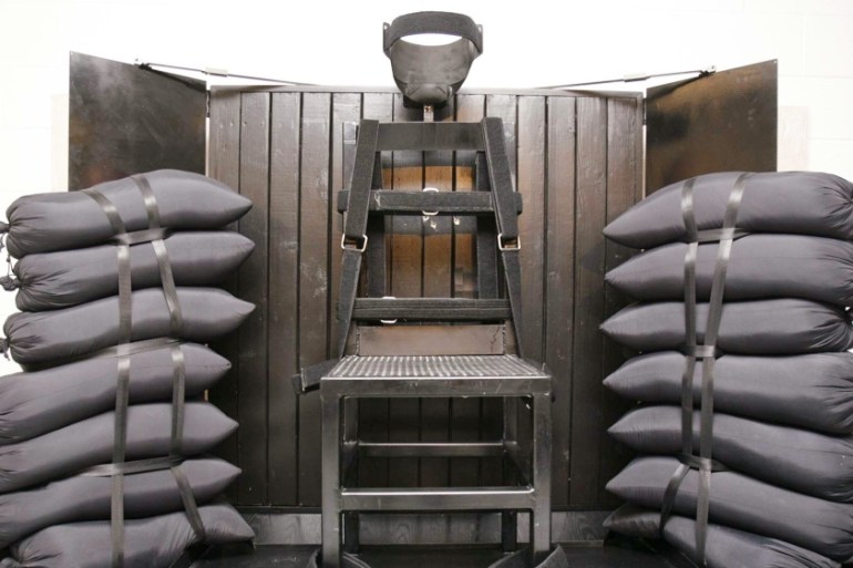 The execution chamber at the Utah State Prison is seen after Ronnie Lee Gardner was executed by a firing squad in Draper