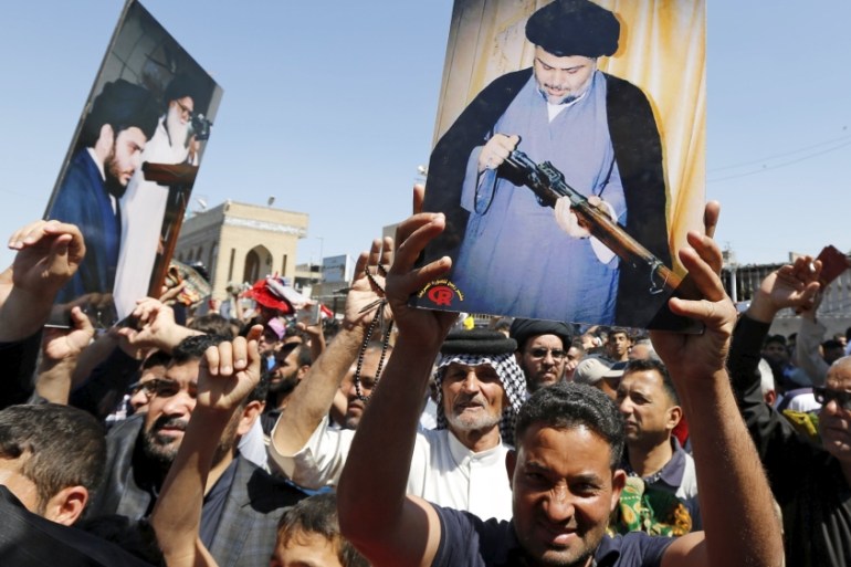 Supporters of Moqtada al-Sadr shout slogans during a protest against government corruption after Friday prayers in Baghdad''s Sadr City [Reuters]