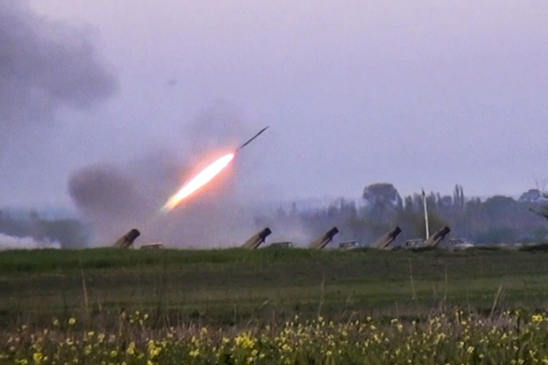 Grad missile is fired by Azerbaijani forces