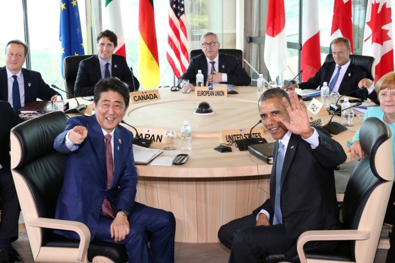 Participants of the G7 summit meetings attend session 2 meeting at the Shima Kanko Hotel in Shima, Mie Prefecture, Japan