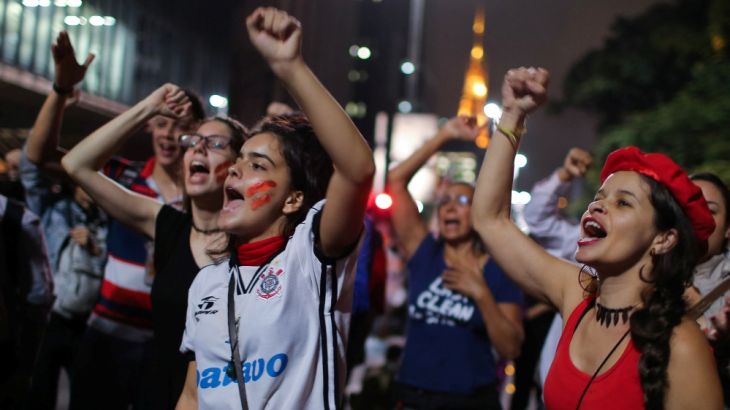 Women protest against the impeachment of President Rousseff in Sao Paulo