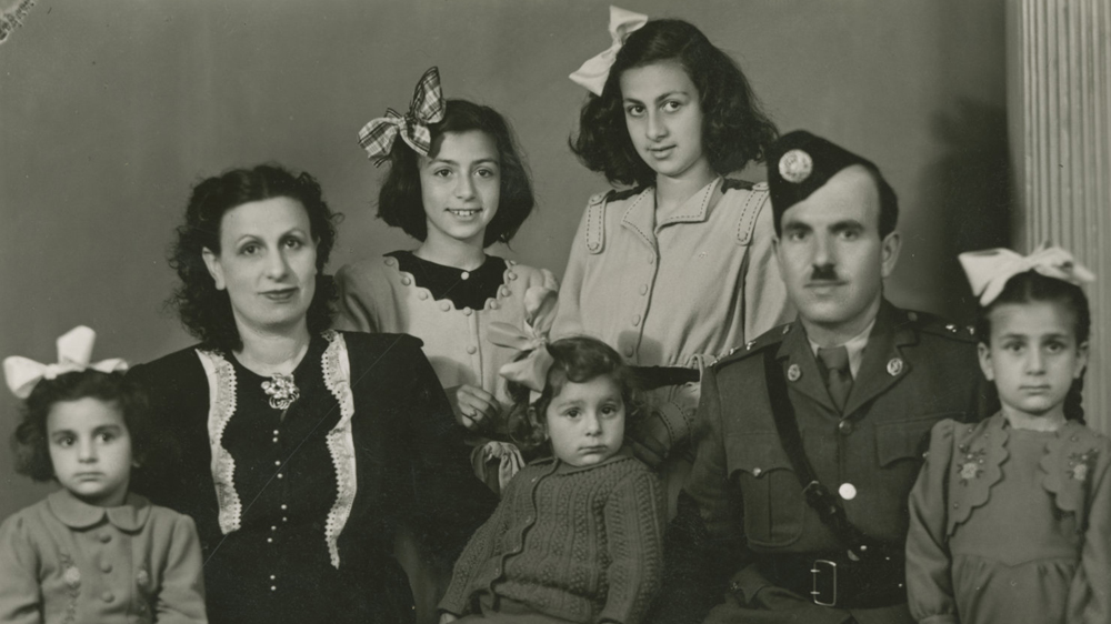 From the Family Album project, a photograph of Daoud Mikhail’s family in Amman in 1949, after the Nakba [From the family album of Abla and Alfred Tubasi/The Palestinian Museum]