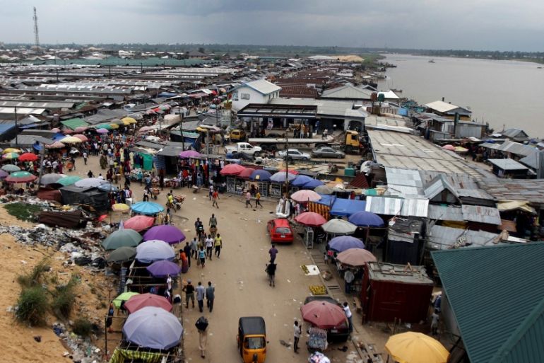 A view of the Swali market near the river Nun, In Yenagoa. capital of Nigeria''s oil state of Bayelsa