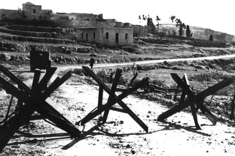 Barricades on Palestinian roads, April 30, 1948, Palestine, Israel, Washington, National archives [Getty]