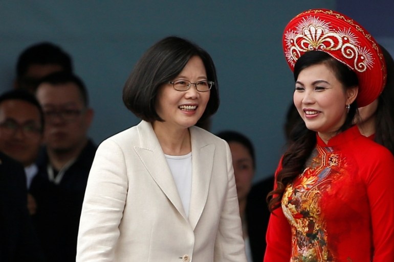 Taiwan’s President Tsai Ing-wen walks past an attendant during an inauguration ceremony in Taipei