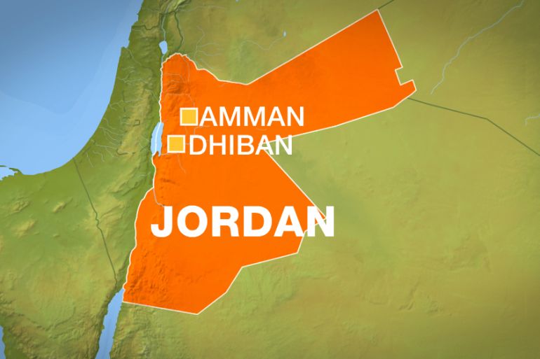 Map Jordan, Dhiban and Amman