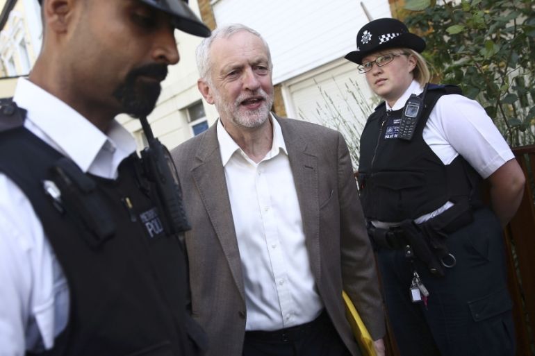 The leader of Britain''s opposition Labour party, Jeremy Corbyn, leaves his home in London