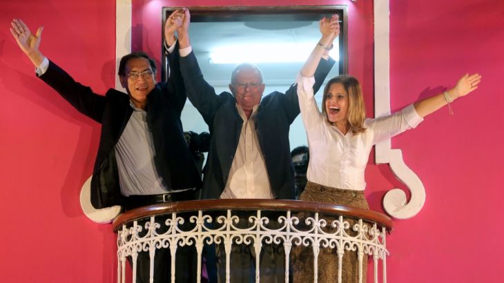 Peruvian presidential candidate Kuczynski addresses supporters as poll results begin to be released