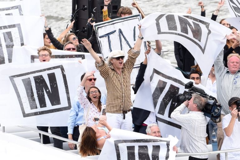 Rock musician, Bob Geldof sails with ''Remain'' supporters in a counter protest next to a flotilla of fishing trawlers, organised by Nigel Farage in London Britain [EPA]