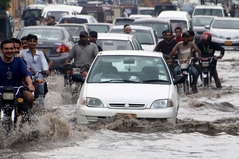 Flooded street in Karachi, Pakistan