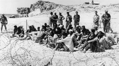 June 1967: Arab prisoners at the Egyptian fortress controlling the Straits of Tiran, after its capture by Israeli forces, in the Six Day War in the Middle East [Getty]