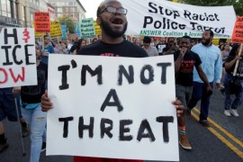 Demonstrators with Black Lives Matter march during a protest in Washington
