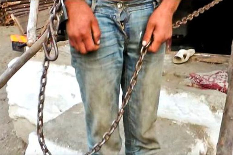 Romania children in chains