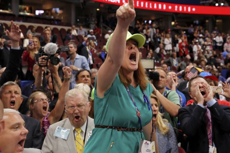 An opponent of the Republican National Convention Rules Committee''s report and rules changes screams at the Republican National Convention in Cleveland