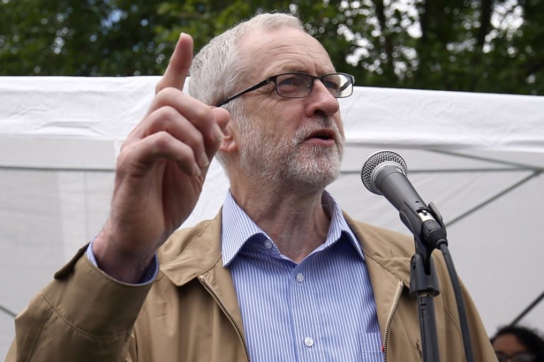 Britain''s opposition Labour Party leader Jeremy Corbyn speaks at an anti-racism rally in London