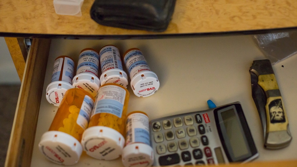  Scott's drawer is full of medicines for his various medical complaints  [Carolyn Bick/Al Jazeera] 