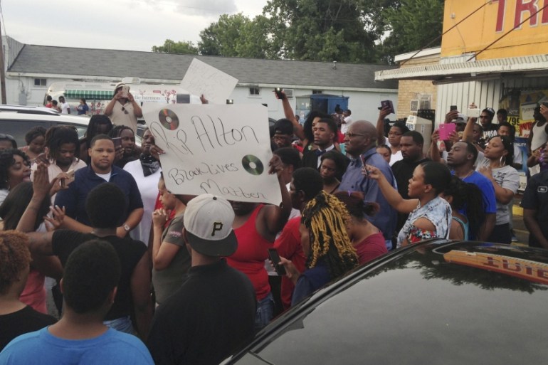 People protest after Alton Sterling was shot and killed during an altercation with two Baton Rouge police officers in Baton Rouge Louisiana