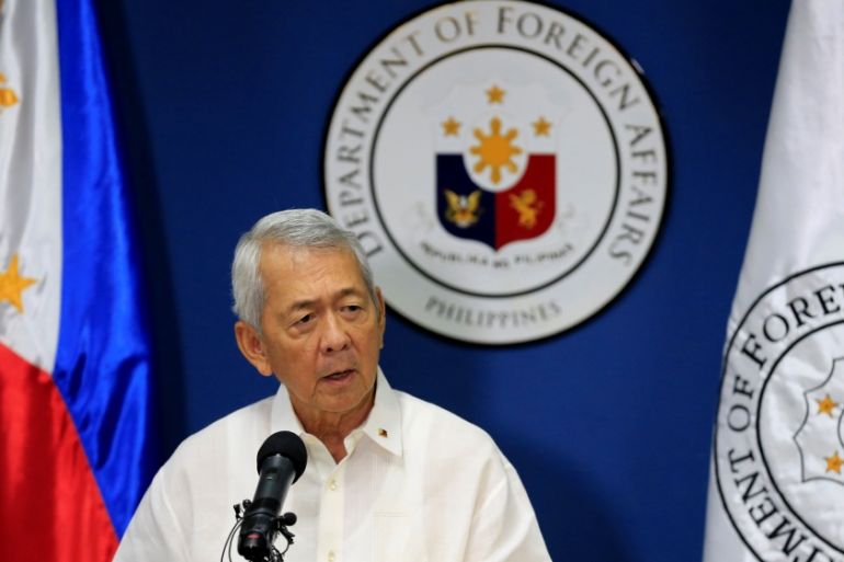 Philippine Foreign Secretary Perfecto Yasay gives a brief statement regarding the tribunal ruling on the South China Sea during a news conference at the Department of Foreign Affairs headquarters