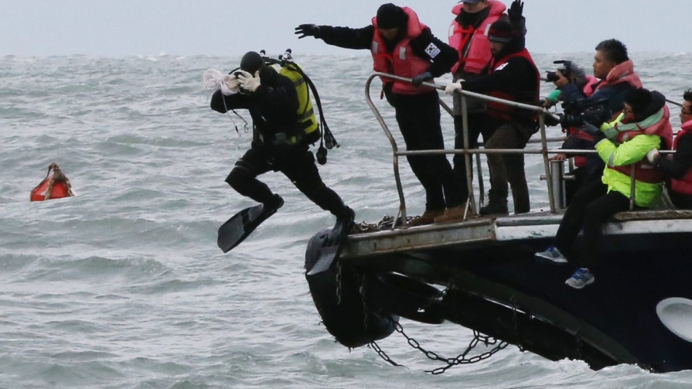 Divers were called upon to inspect the sunken ferry Sewol after it sank [EPA]