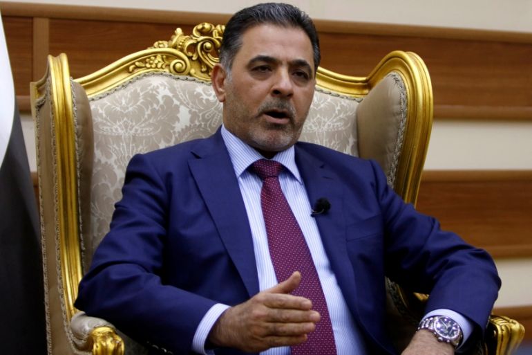 Iraqi Interior Minister Mohammed Salem al-Ghabban speaks during an interview with Reuters in Baghdad