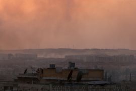 Smoke rises after airstrikes on Aleppo''s Castello road, Syria