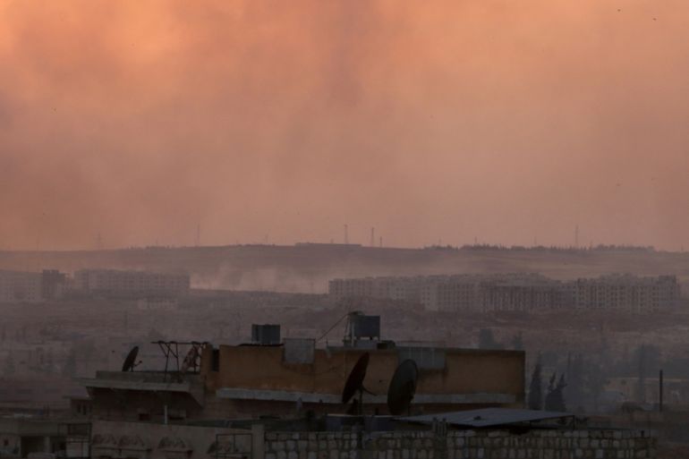 Smoke rises after airstrikes on Aleppo''s Castello road, Syria