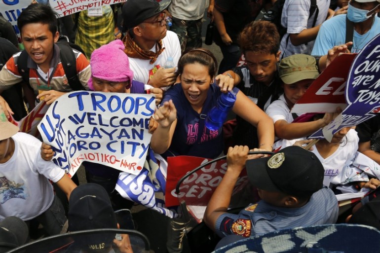 Filipino activists during a protest rally near the U.S. embassy in Manila