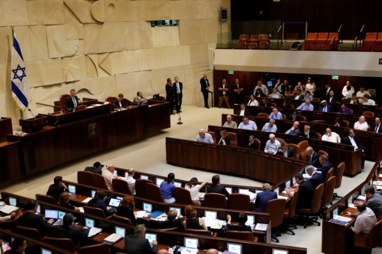 A general view shows the plenum during a session at the Knesset, the Israeli parliament, in Jerusalem