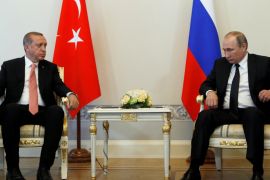 Russian President Putin and Turkish President Erdogan attend their meeting in St. Petersburg