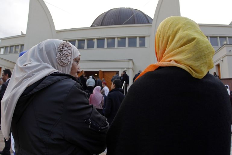 Women from the Muslim community arrive at the official inauguration of Strasbourg Grand Mosque