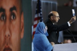 Khizr Khan challenges Republican presidential nominee Donald Trump to read his copy of the U.S. Constitution at the Democratic National Convention in Philadelphia, Pennsylvania
