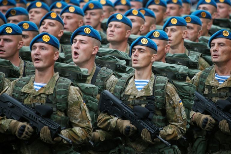 Servicemen march during Ukraine''s Independence Day military parade in central Kiev