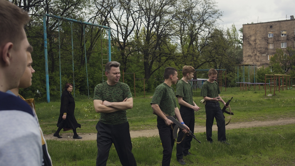While the younger children are taught ideology, the older boys are trained in military tactics. The school's principal says she hopes this will equip them to join the army of the People's Republic of Donetsk one day [Kyrre Lien /Al Jazeera] 