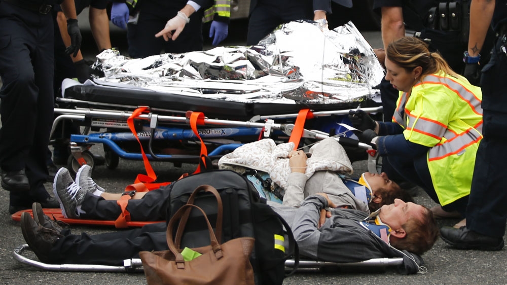  Emergency crews were seen arriving at the scene of the crash in Hoboken [AFP]