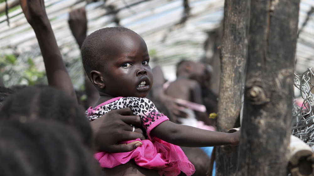 A baby at a food distribution camp for the displaced in Juba, South Sudan. [File photo: Justin Lynch/The Associated Press]