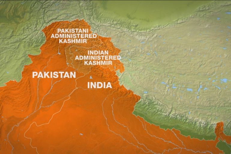 Map of Indian administered Kashmir and Pakistan administered Kashmir