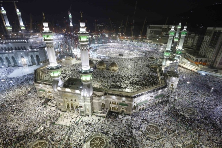 Muslim pilgrims pray around the holy Kaaba at the Grand Mosque, during the annual hajj pilgrimage in Mecca