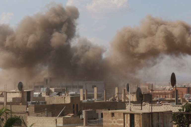 Smoke rises after an airstrike in the rebel-held town of Dael, in Deraa Governorate, Syria [REUTERS]