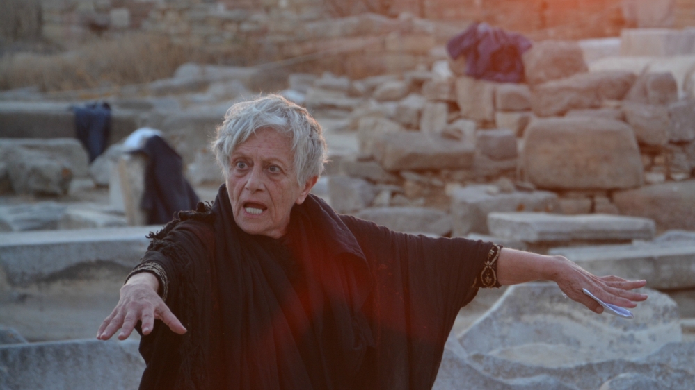 Despoina Bebedeli as Hecuba, in the play Hecuba: A Refugee [Department of antiquities of the Cyclades/Al Jazeera]