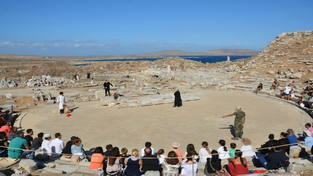 The theatre on Delos where the department of antiquities of the Cyclades helped to stage the play, Hecuba, a Refugee [Department of antiquities of the Cyclades/Al Jazeera]