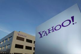 A Yahoo logo is pictured in front of a building in Rolle