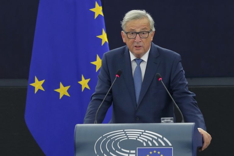 European Commission President Juncker addresses the European Parliament during a debate on The State of the European Union in Strasbourg
