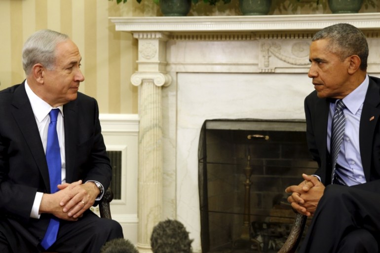 U.S. President Barack Obama meets with Israeli Prime Minister Benjamin Netanyahu in the Oval office of the White House in Washington
