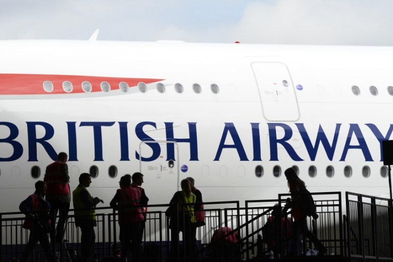 File photo of a British Airways Airbus A380 at Heathrow airport in London