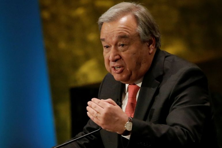 Former U.N. High Commissioner for Refugees Antonio Guterres speaks during a debate in the United Nations General Assembly between candidates vying to be the next