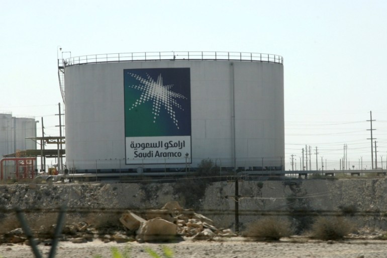 Oil tanks seen at the Saudi Aramco headquarters during a media tour at Damam city