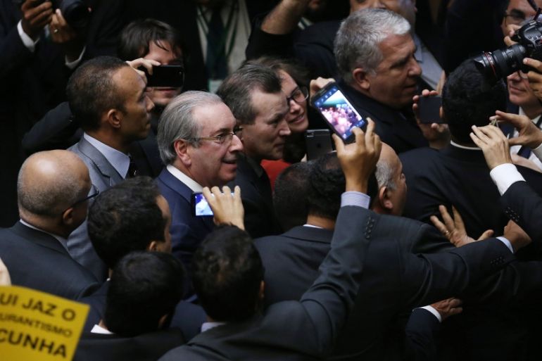 Former speaker Eduardo Cunha leaves a session of the House in Brasilia